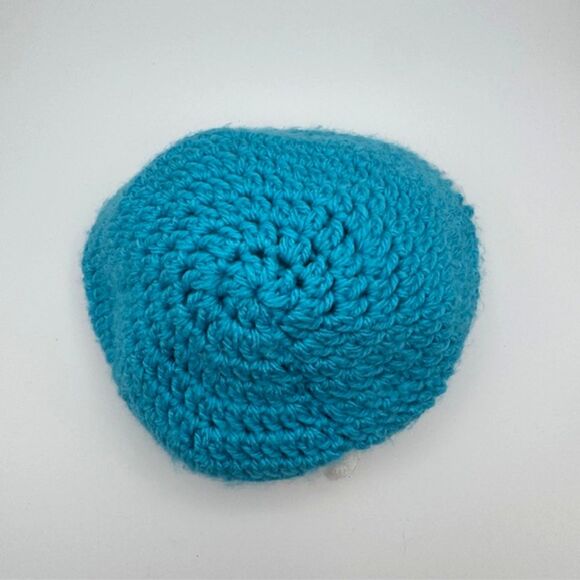 Handmade Women’s Blue Crochet Beanie White Flower Stripe Winter Hat Grannycore - Picture 8 of 9